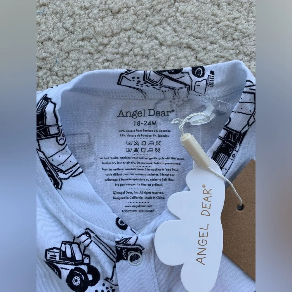 Angel Dear NWT Size 18-24 Months Construction Print Bamboo Romper - Picture 3 of 5